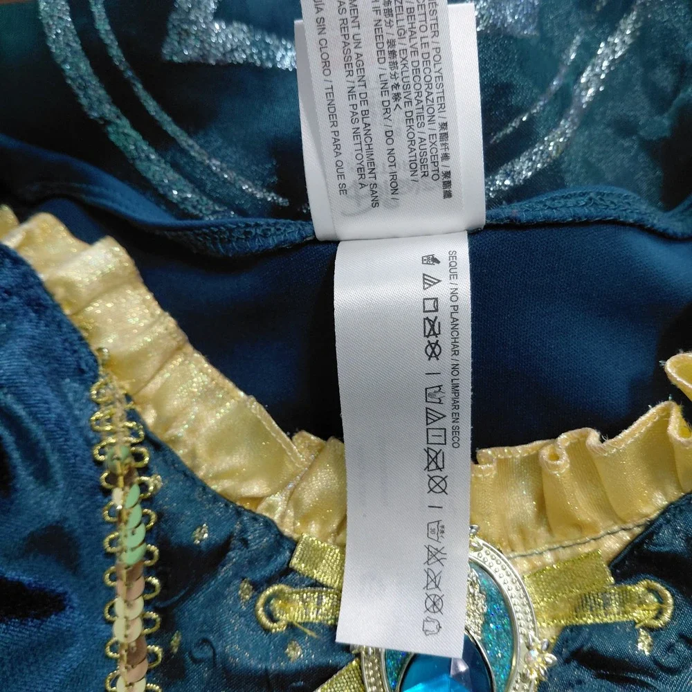 Disney Store Merida Brave Costume Dress Teal Gold Velvet Sequin Girls 5/6